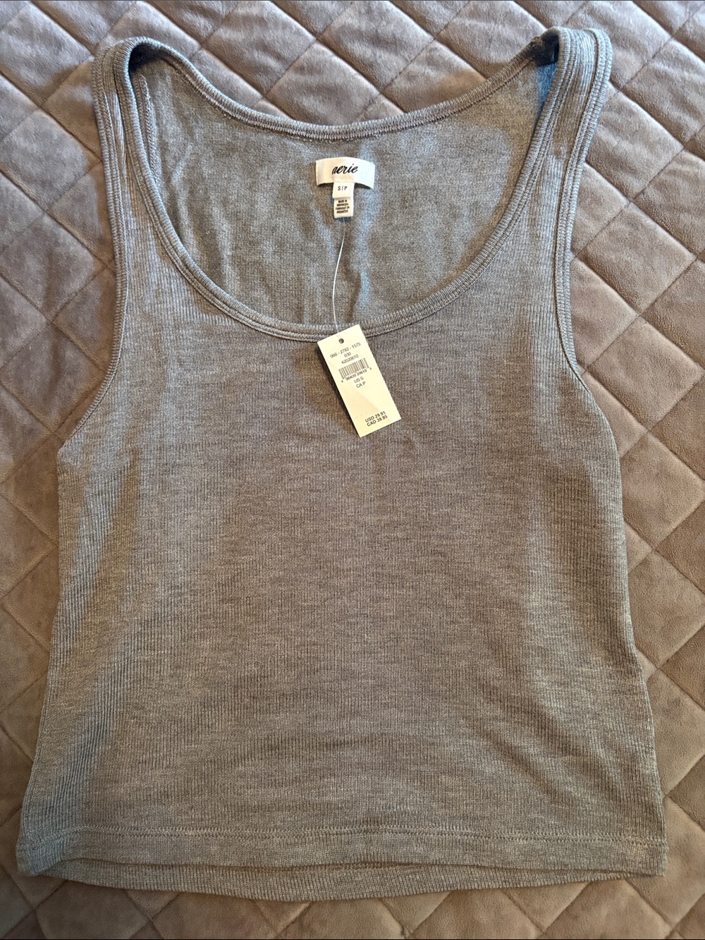 aerie Ribbed Scoop Tank Top - Light Gray